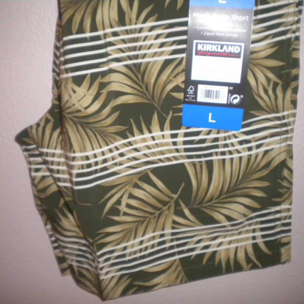 Kirkland Signature Men's Size Large Olive Comfort Waistband & Liner Swim Shorts - Picture 5 of 5